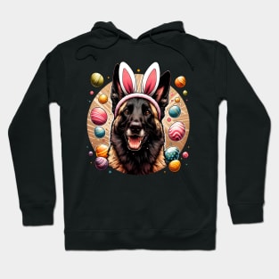 Easter Delight with Dutch Shepherd in Bunny Ears Hoodie